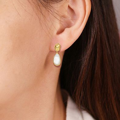18k Gold Over Silver Genuine Mother of Pearl Pebble Drop Earrings