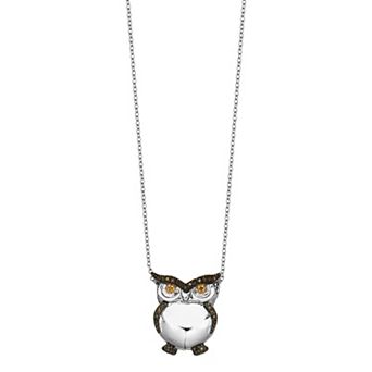 Rhodium-Plated Sterling Silver 1/8 Carat T.W. Diamond Owl Pendant Necklace