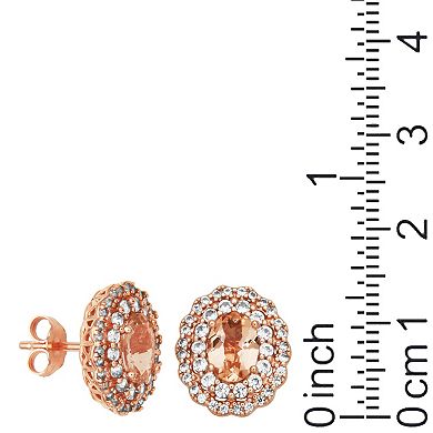 14k Rose Gold Over Silver Genuine Morganite & Lab-Created White Sapphire Double Halo Earrings