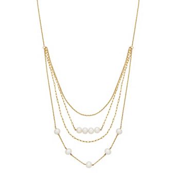 18k Gold Over Silver Cultured Freshwater Pearl Layered Necklace