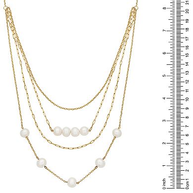 18k Gold Over Silver Cultured Freshwater Pearl Layered Necklace