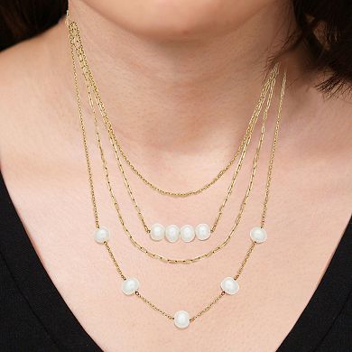 18k Gold Over Silver Cultured Freshwater Pearl Layered Necklace