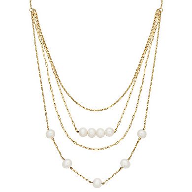 18k Gold Over Silver Cultured Freshwater Pearl Layered Necklace