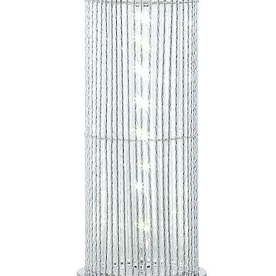 Jin 28 Inch Table Lamp, Gray Drum Fabric Shade, Modern Round Base, Silver