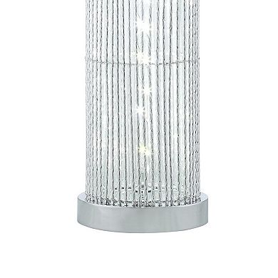 Jin 28 Inch Table Lamp, Gray Drum Fabric Shade, Modern Round Base, Silver