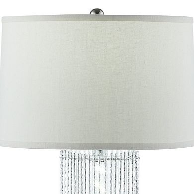 Jin 28 Inch Table Lamp, Gray Drum Fabric Shade, Modern Round Base, Silver
