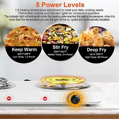 2000w Portable Electric Double Burner Coil Heating Plate Stove With Non Slip Rubber