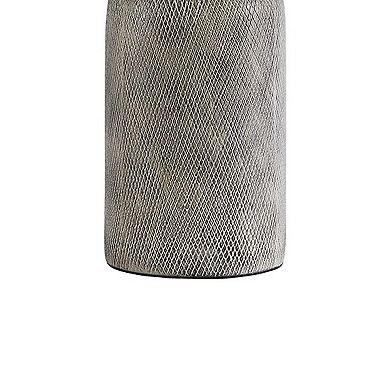 Textured Ceramic Frame Table Lamp With Fabric Shade, Gray And Off White