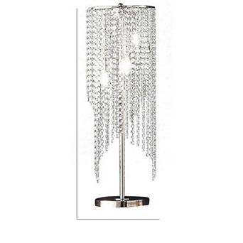 Mindy 30 Inch Table Lamp, Crystal Raindrops Design, Metal, Clear Finish