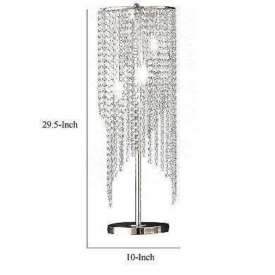 Mindy 30 Inch Table Lamp, Crystal Raindrops Design, Metal, Clear Finish