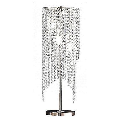 Mindy 30 Inch Table Lamp, Crystal Raindrops Design, Metal, Clear Finish