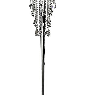 Cara 62 Inch Floor Lamp, Hanging Drop Design, Crystal And Metal, Chrome