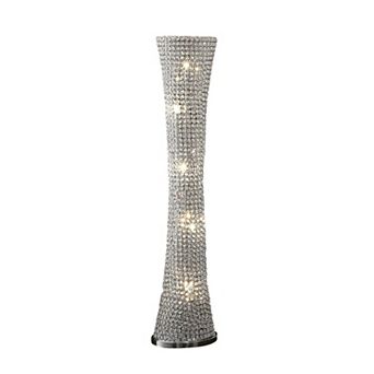 Wren 57 Inch Floor Lamp, Crystal Base With Subtle Curve, Metal, Silver