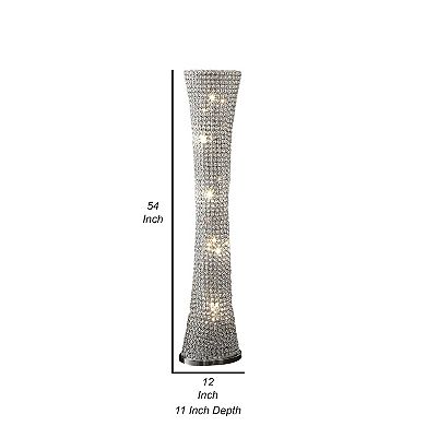 Wren 57 Inch Floor Lamp, Crystal Base With Subtle Curve, Metal, Silver