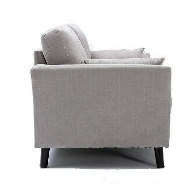 Otto 57 Inch Loveseat with Throw Pillows and Padded Cushions, Gray Velvet Fabric