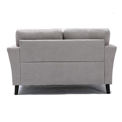 Otto 57 Inch Loveseat with Throw Pillows and Padded Cushions, Gray Velvet Fabric