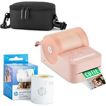 Hp Sprocket Panorama Portable Color Label Printer & Photo Printer Bundle With Case & Zink Paper Roll