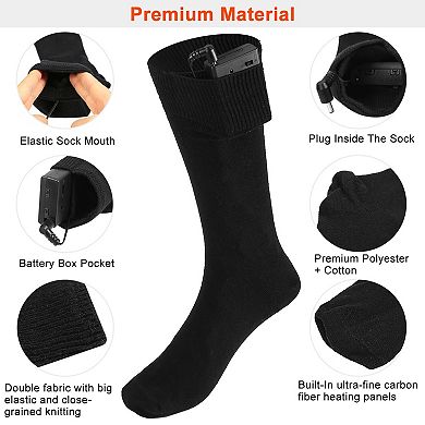 Black, Rechargeable Heated Socks Electric Battery, Winter Warm Thermal Socks