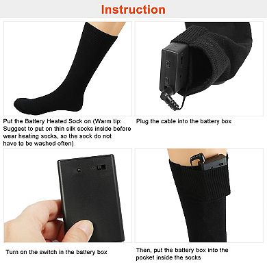 Black, Rechargeable Heated Socks Electric Battery, Winter Warm Thermal Socks