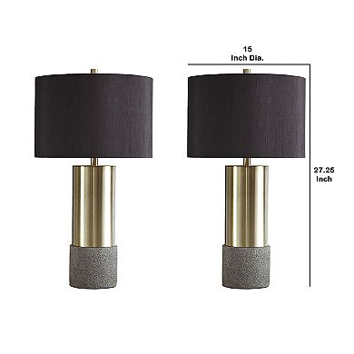Faux Concrete And Metal Base Table Lamp, Set Of 2, Brass And Gray