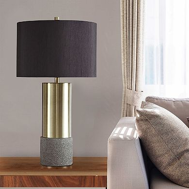 Faux Concrete And Metal Base Table Lamp, Set Of 2, Brass And Gray
