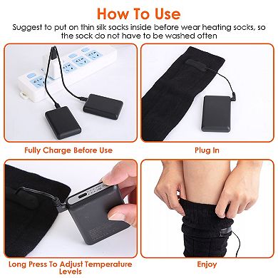 Black, Battery Powered, Rechargeable Electric Heated Socks