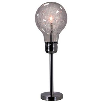 Febe 26 Inch Table Lamp, Large Bulb Shade, Glass, Metal, Black Nickel