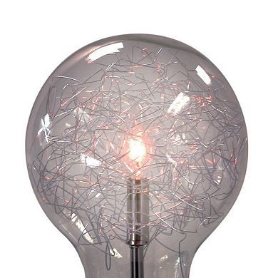 Febe 26 Inch Table Lamp, Large Bulb Shade, Glass, Metal, Black Nickel