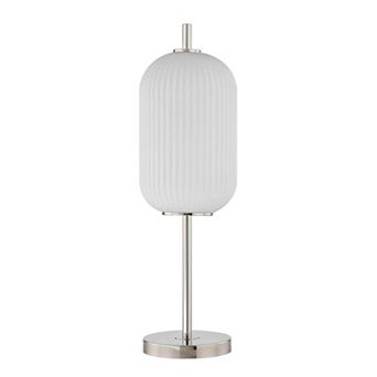 Aimy 27 Inch Table Lamp, Led Glass Shade, Metal, Chrome And White Finish