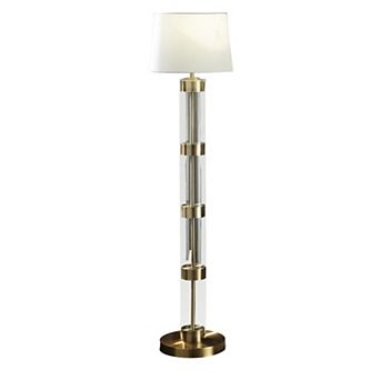 Kria 60 Inch Floor Lamp, Clear Glass Stand, Metal Bands, Antique Brass