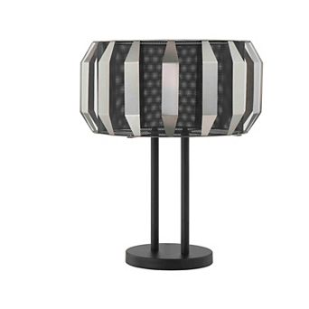 Pin 21 Inch Table Lamp, Wide Drum Metal Shade, Accent Round Base, Black