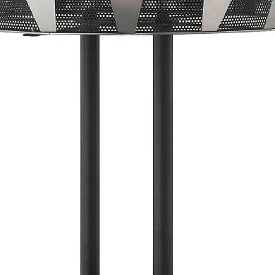Pin 21 Inch Table Lamp, Wide Drum Metal Shade, Accent Round Base, Black
