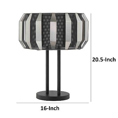 Pin 21 Inch Table Lamp, Wide Drum Metal Shade, Accent Round Base, Black