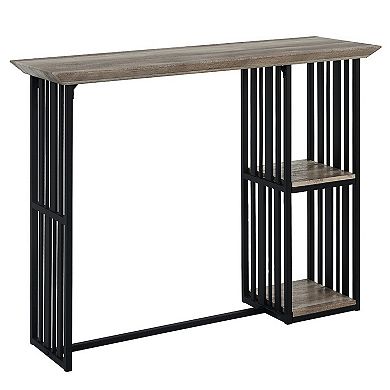 Nori 47 Inch Counter Height Table, 2 Shelves, Antique Oak Brown And Black