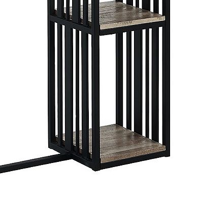 Nori 47 Inch Counter Height Table, 2 Shelves, Antique Oak Brown And Black