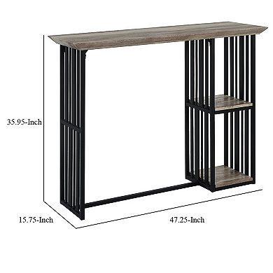 Nori 47 Inch Counter Height Table, 2 Shelves, Antique Oak Brown And Black