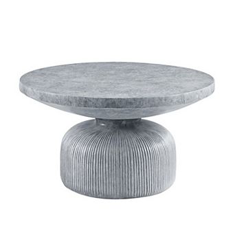 Lylie 30 Inch Coffee Table, Round Naturalistic Design, Gray Durable Cement