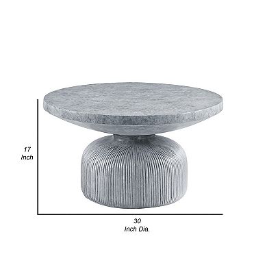 Lylie 30 Inch Coffee Table, Round Naturalistic Design, Gray Durable Cement