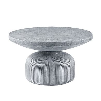Lylie 30 Inch Coffee Table, Round Naturalistic Design, Gray Durable Cement