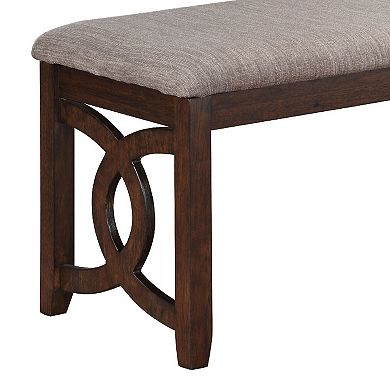 Gary 46 Inch Wood Bench With Fabric Seat, Cherry Brown