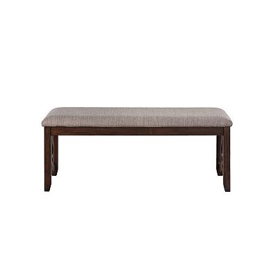 Gary 46 Inch Wood Bench With Fabric Seat, Cherry Brown