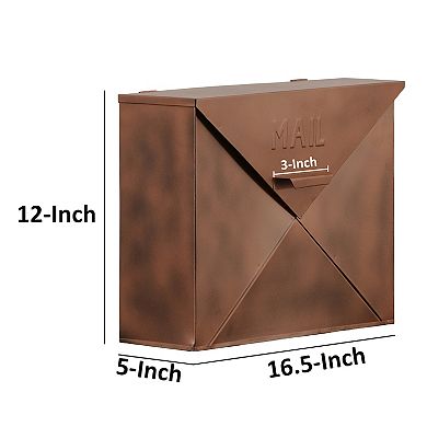 Envelope Shaped Wall Mount Metal Mail Box, Copper