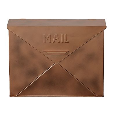 Envelope Shaped Wall Mount Metal Mail Box, Copper