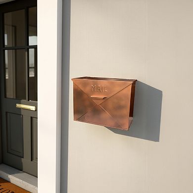 Envelope Shaped Wall Mount Metal Mail Box, Copper