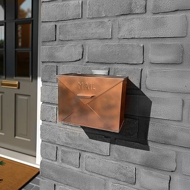 Envelope Shaped Wall Mount Metal Mail Box, Copper