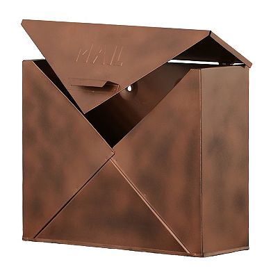 Envelope Shaped Wall Mount Metal Mail Box, Copper