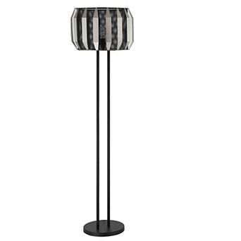 Pin 59 Inch Floor Lamp, Drum Shade, Metal Base, Accent Round Base, Black