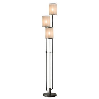 Zen 67 Inch Floor Lamp, 3 Drum Fabric Shades, Round Metal Base, Gray