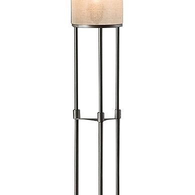 Zen 67 Inch Floor Lamp, 3 Drum Fabric Shades, Round Metal Base, Gray