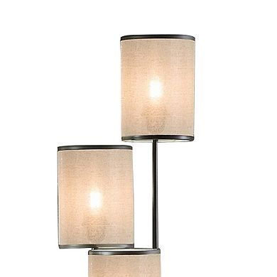 Zen 67 Inch Floor Lamp, 3 Drum Fabric Shades, Round Metal Base, Gray